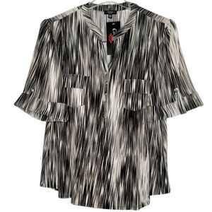 NWT Cocomo Plus Size 3X Grey Multi Color Stripe Print Pintuck 3/4 Sleeve Top